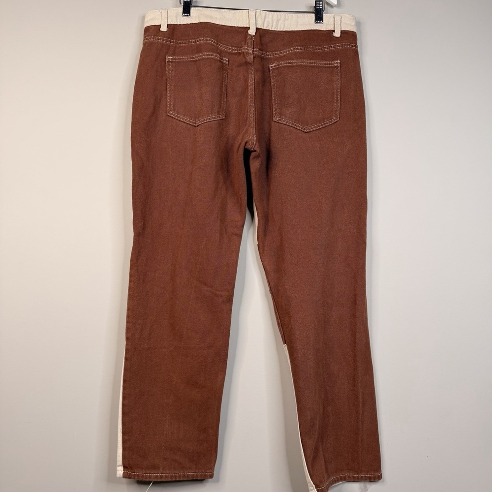 Unisex Ultra High Waisted Patched Denim Dad Jean Brown/beige Size 36X28 - Picture 12 of 16